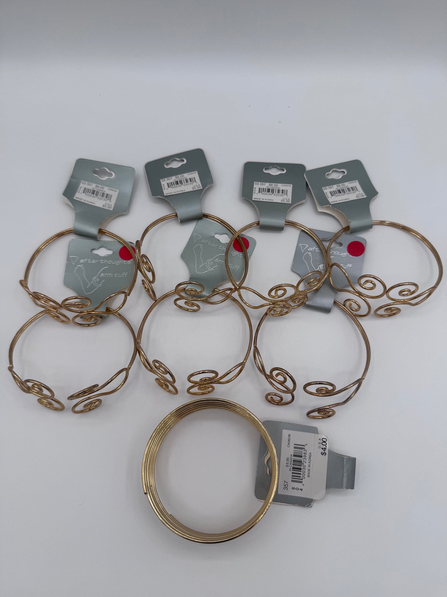 Set of 8 Gold Cuff Costume Jewelry Bracelet Arm Band Vintage After Thoughts