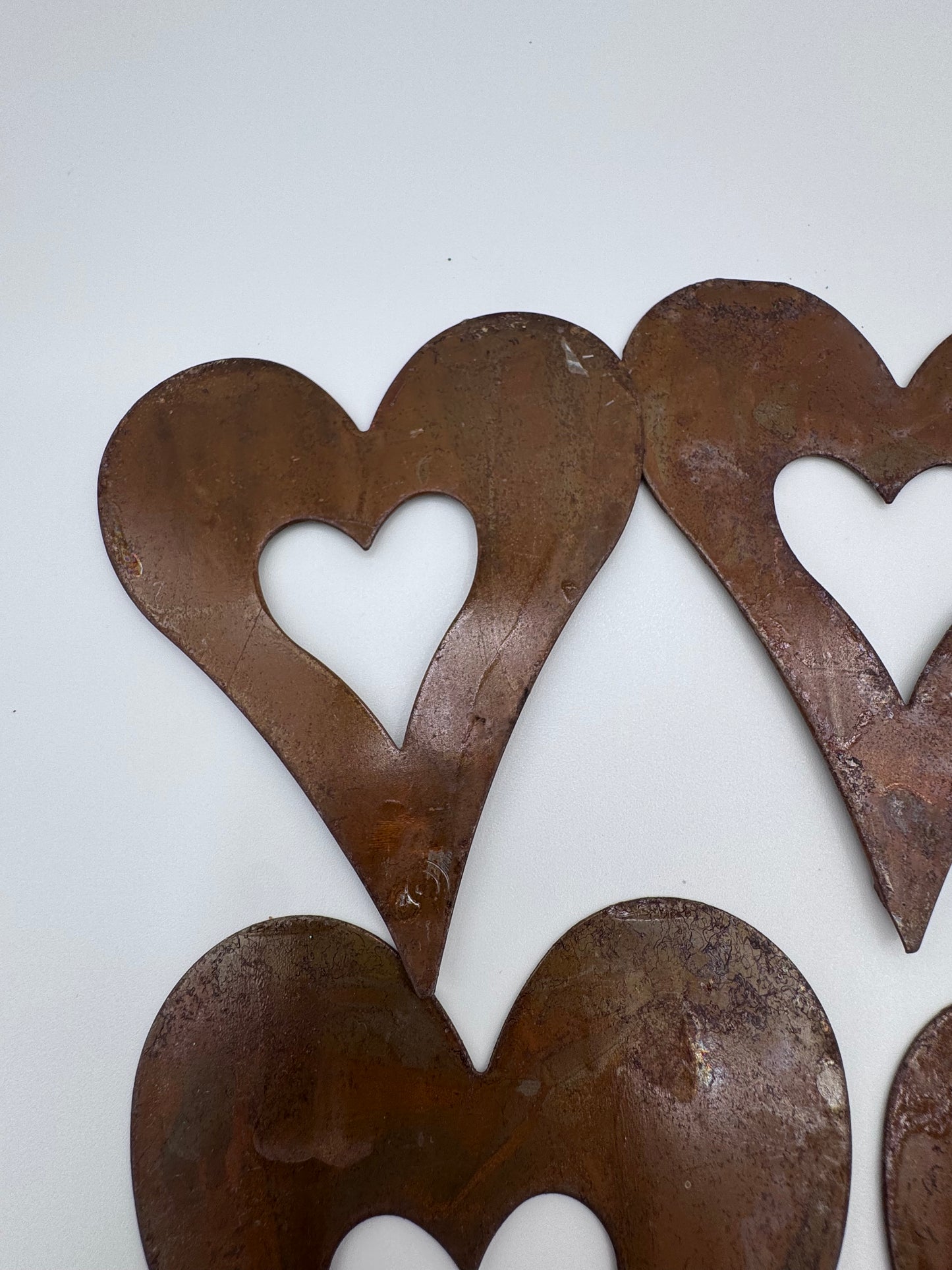 Set of 5 Metal Bronze Vintage Heart Cutouts