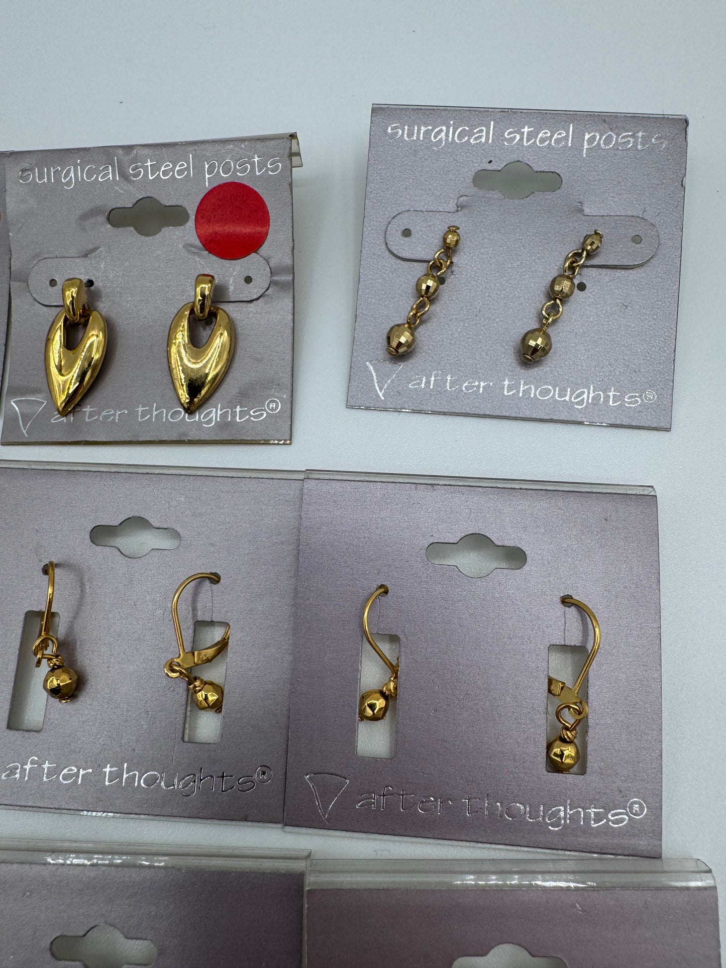 Set of 21 Pairs of Gold Dangle Earrings Costume Jewelry Vintage After Thoughts