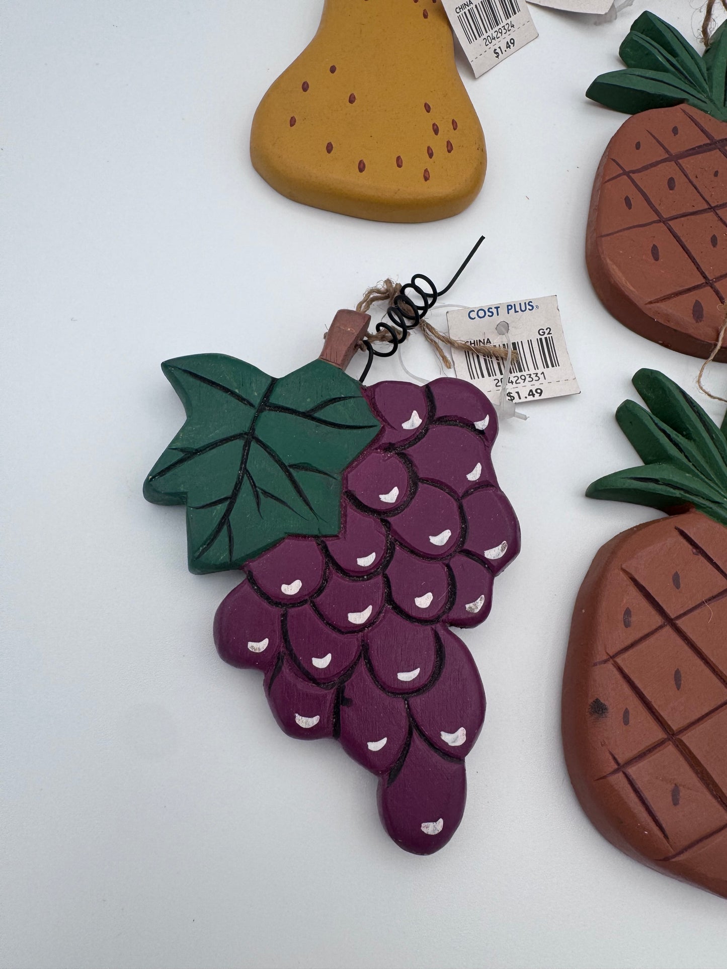 Wood Mini Fruit 8 Pieces Pineapples, Apples, Grapes, Pear Hanging Art