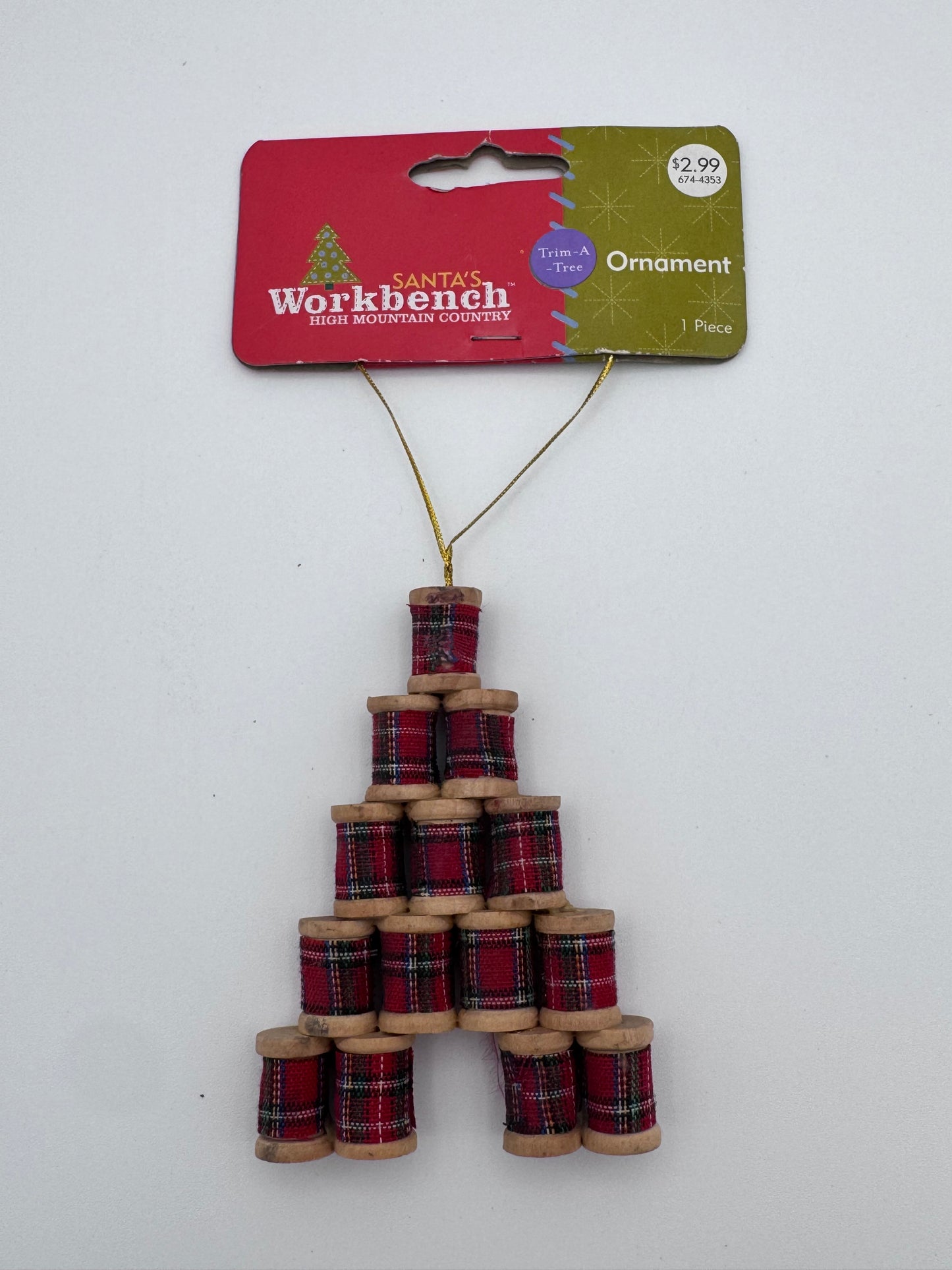 Sewing Spools Red Santa’s Workshop Christmas Vintage Ornament