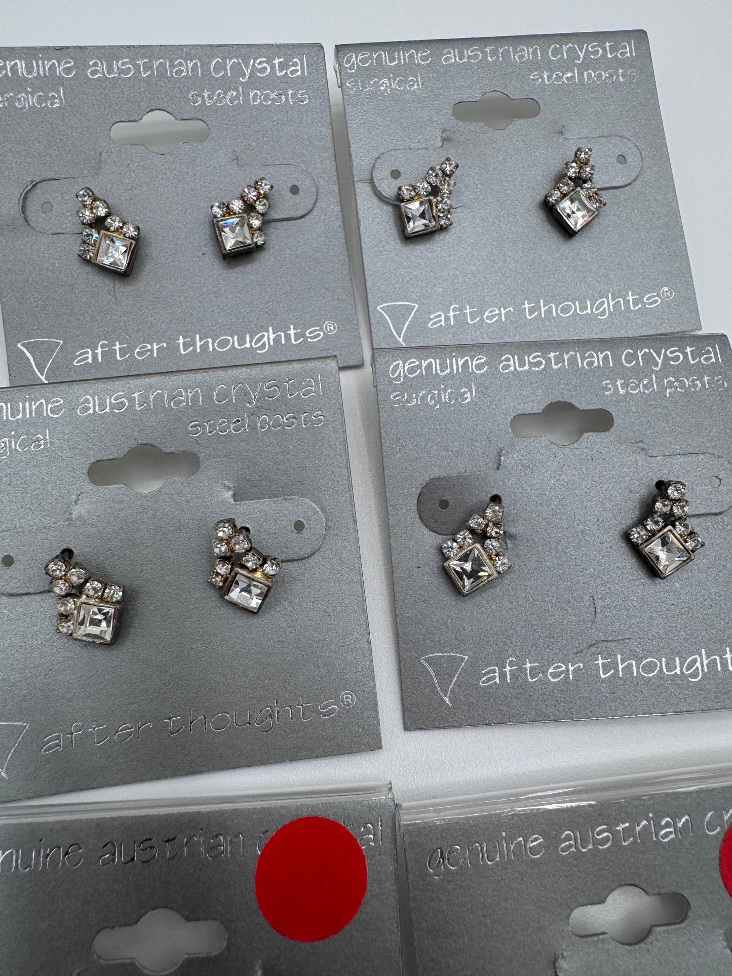 Set of 17 Pairs of Genuine Austrian Crystal Small Dangle Silver Earrings Costume Jewelry Vintage After Thoughts