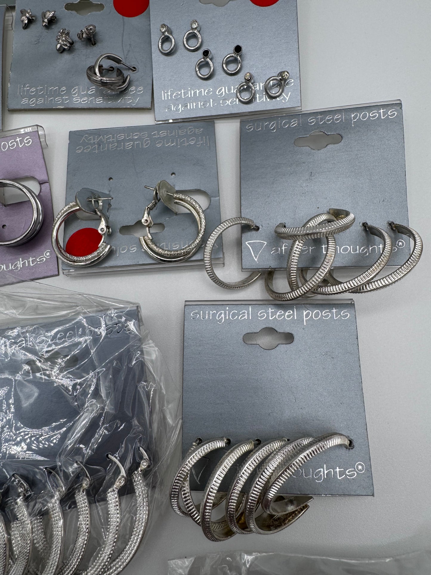 Set of 24 Mixed Silver Hoop and Stud Earrings (46 Pairs, 14 Singles) Costume Jewelry Vintage After Thoughts