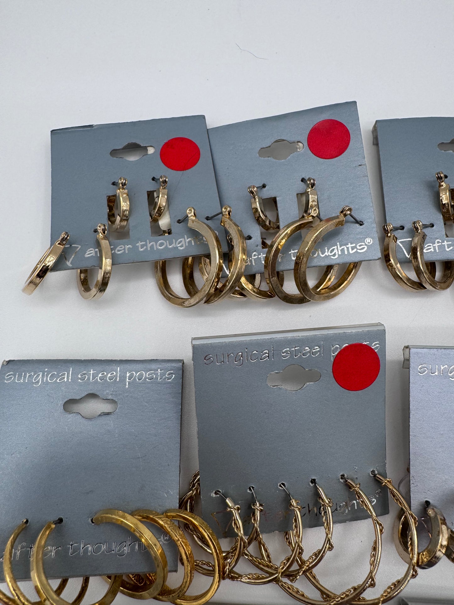 Set of 15 Large Gold Hoop Earrings Sets of 3 (45 Pairs) Costume Jewelry Vintage After Thoughts