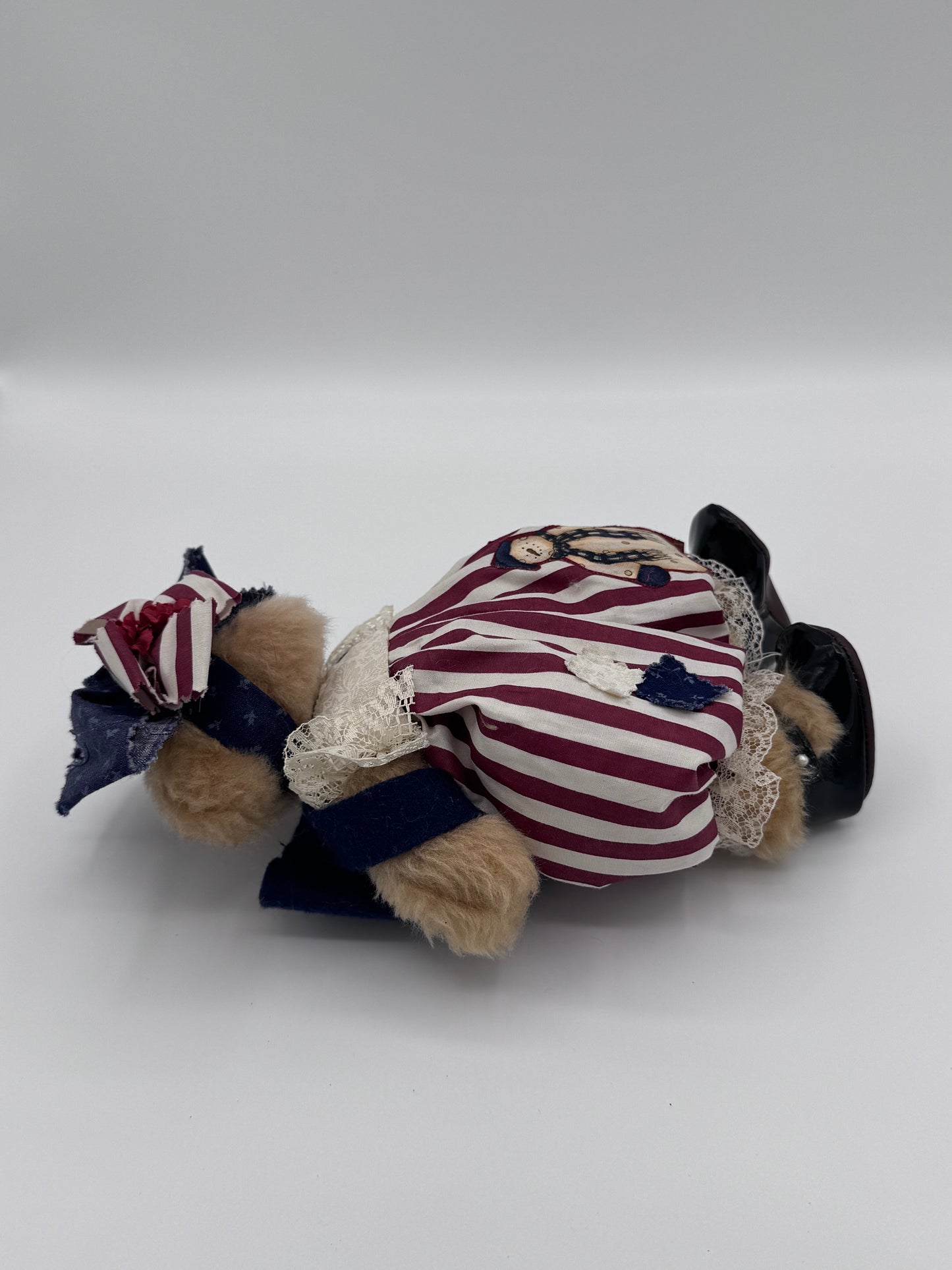 Beige Collectable Teddy Bear Red White and Blue with Snowman