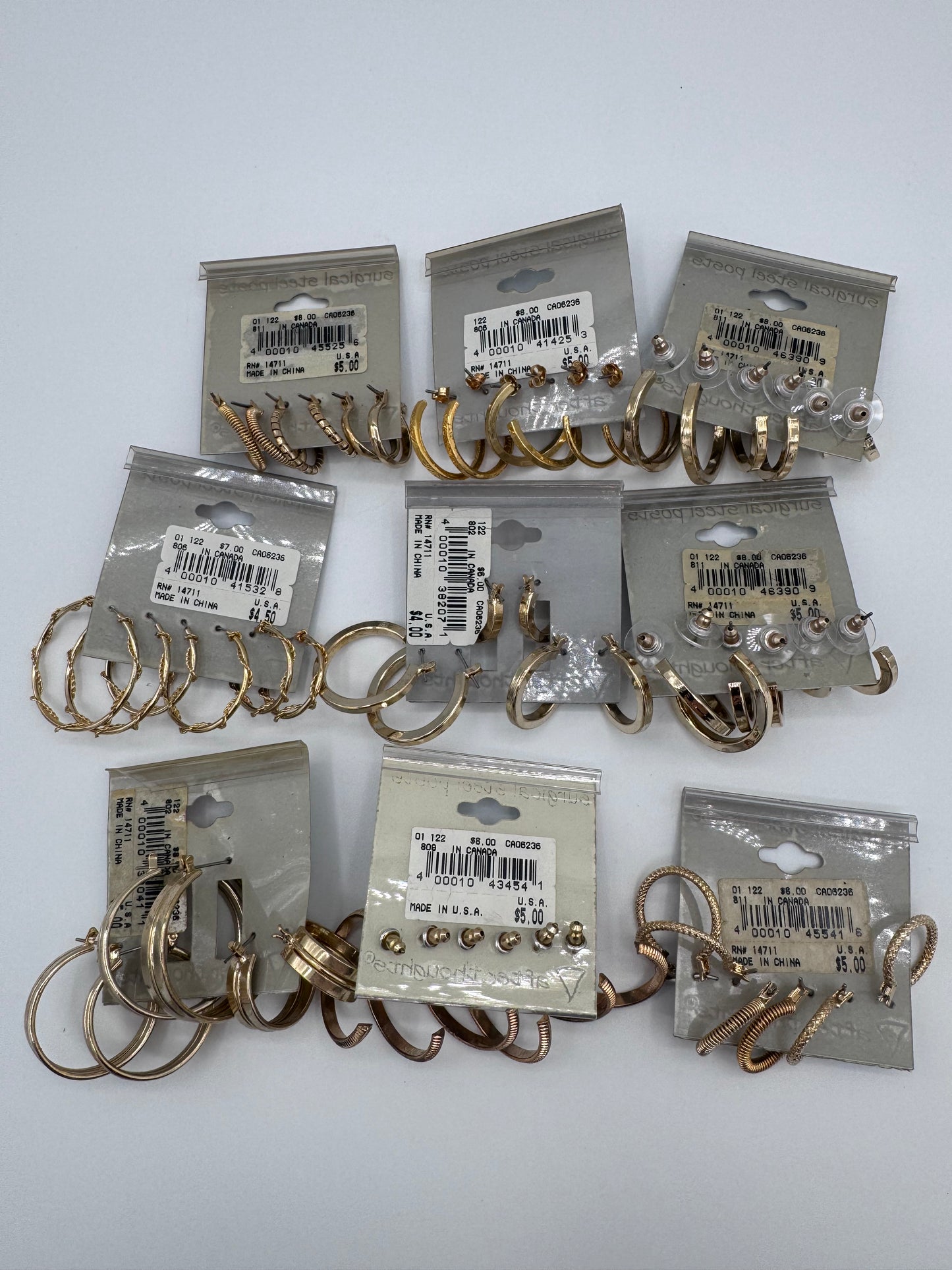 Set of 15 Large Gold Hoop Earrings Sets of 3 (45 Pairs) Costume Jewelry Vintage After Thoughts