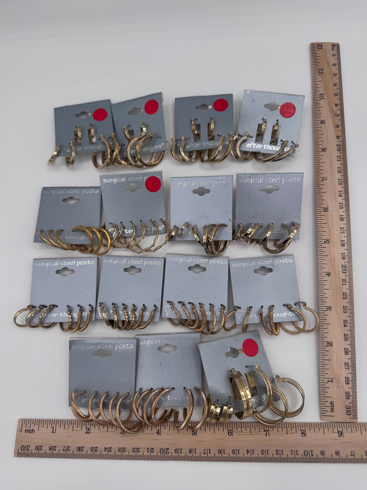 Set of 15 Large Gold Hoop Earrings Sets of 3 (45 Pairs) Costume Jewelry Vintage After Thoughts