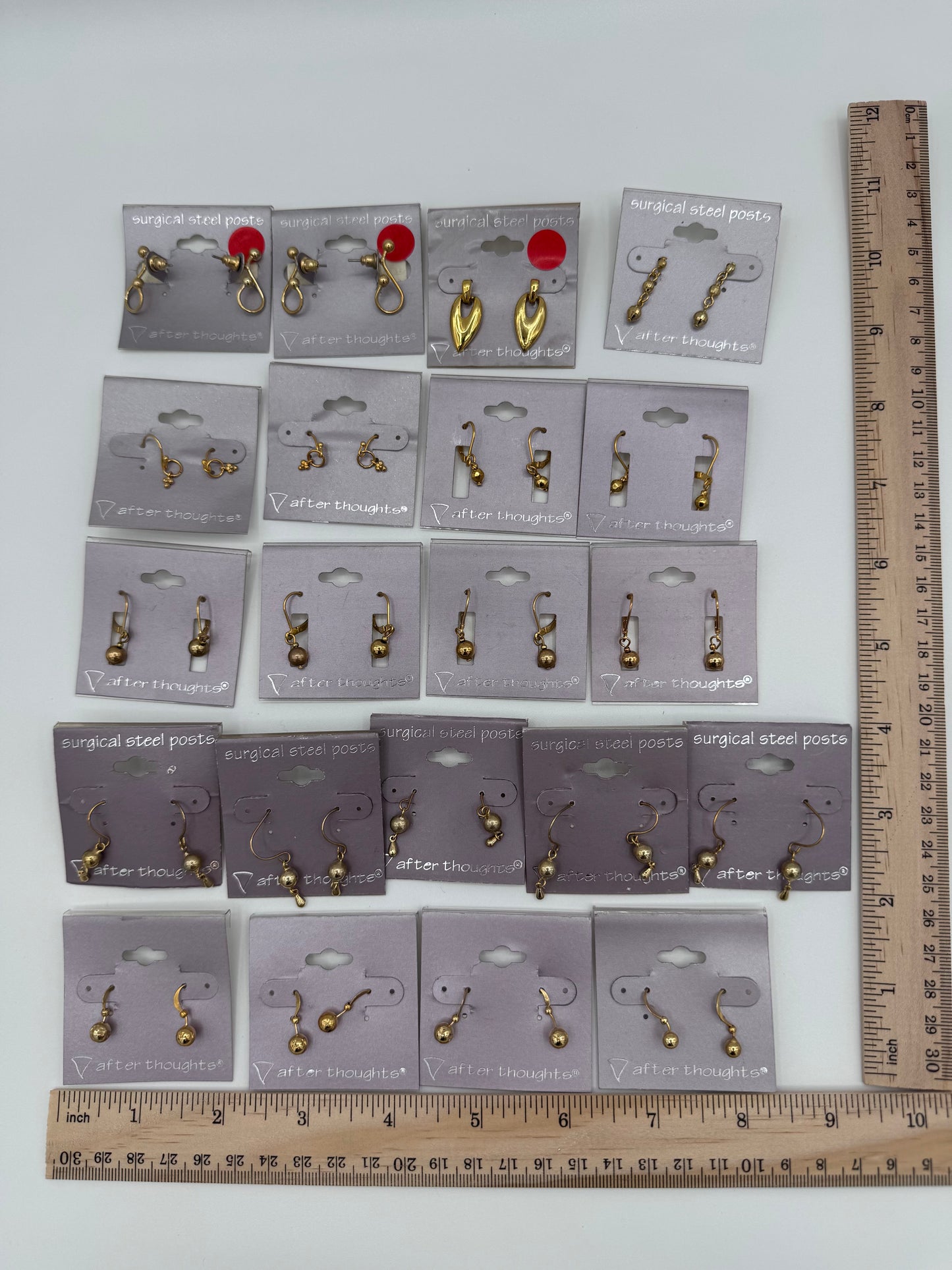 Set of 21 Pairs of Gold Dangle Earrings Costume Jewelry Vintage After Thoughts