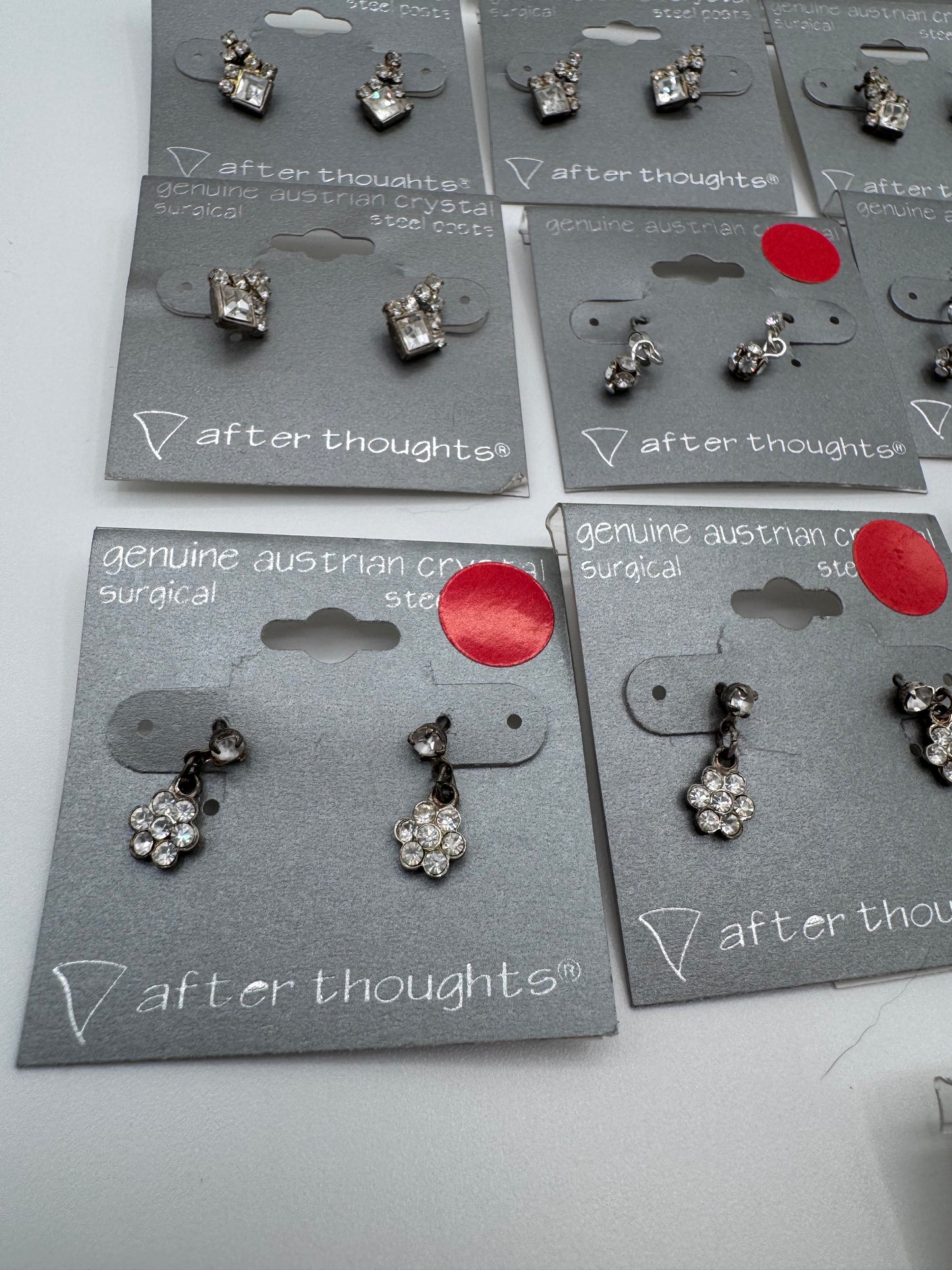 Set of 17 Pairs of Genuine Austrian Crystal Small Dangle Silver Earrings Costume Jewelry Vintage After Thoughts