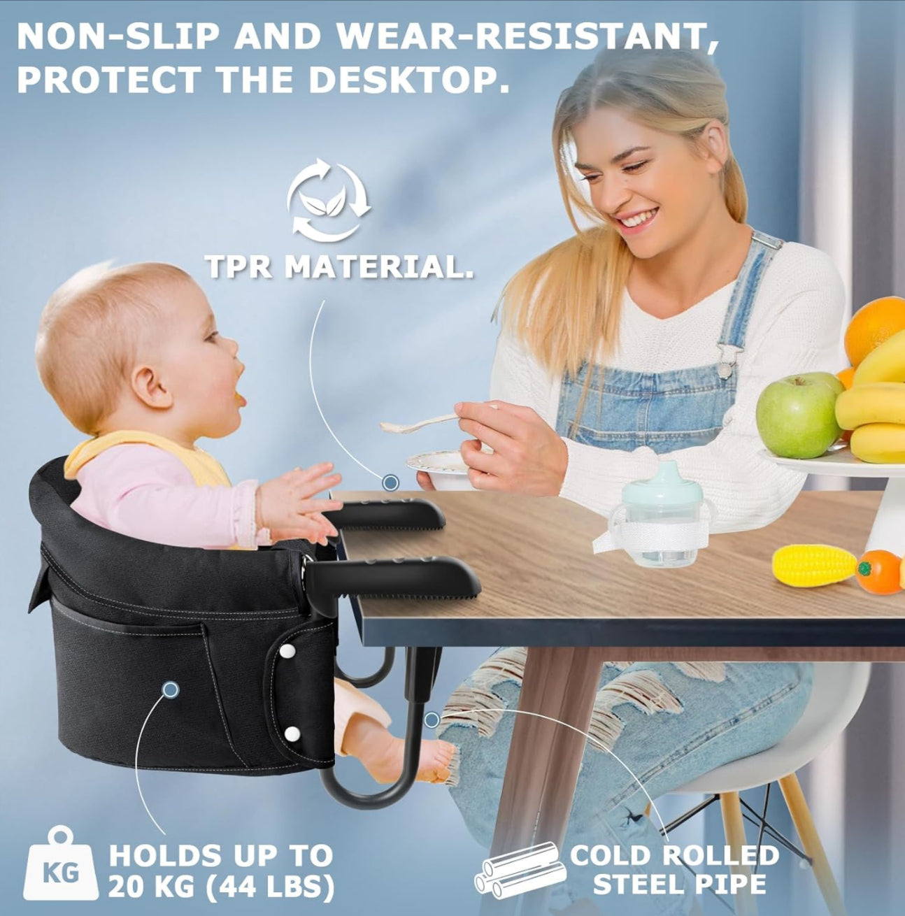 Black Baby High Chair, Hook on high Chair, Portable High Chair for Travel, High Chair for Table, Portable & Foldable,Suitable for Family and Travel, for Babies 6-36 Months