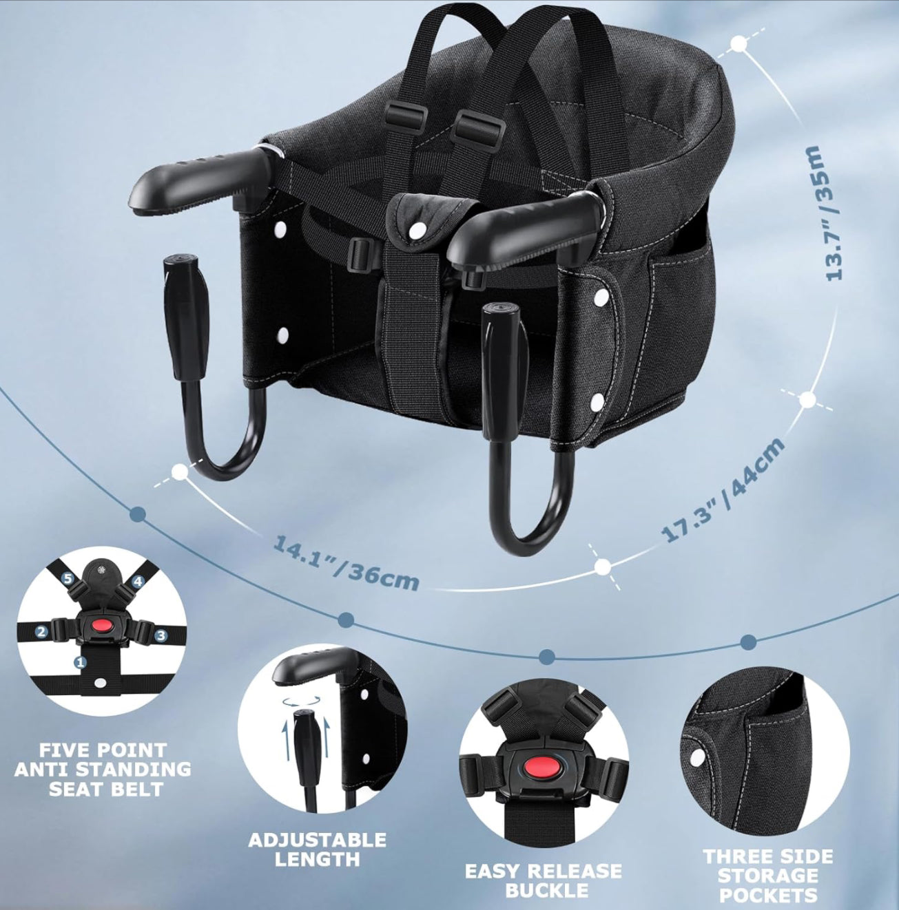 Black Baby High Chair, Hook on high Chair, Portable High Chair for Travel, High Chair for Table, Portable & Foldable,Suitable for Family and Travel, for Babies 6-36 Months