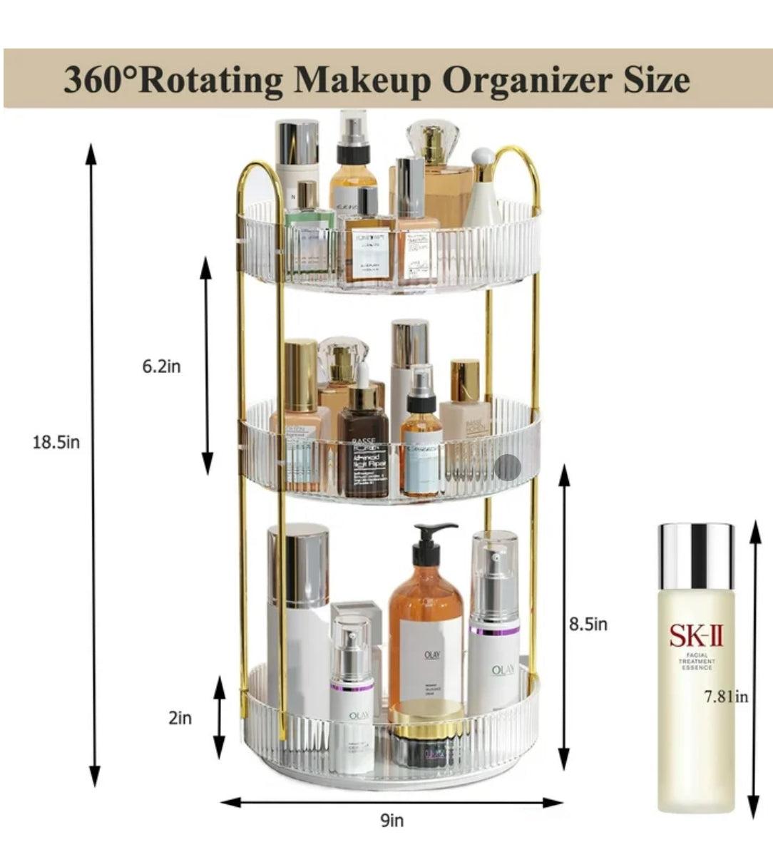 360° Rotating Makeup Organizer for Vanity, 3 Tier Large Skincare Make Up Storage Perfume Organizers for Bathroom Counter, Clear Cosmetic Dresser Lipstick Spinning Holder