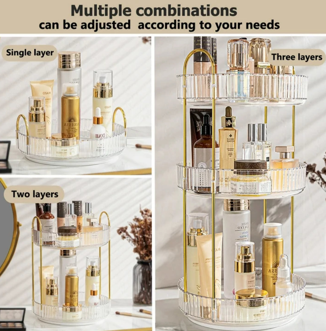 360° Rotating Makeup Organizer for Vanity, 3 Tier Large Skincare Make Up Storage Perfume Organizers for Bathroom Counter, Clear Cosmetic Dresser Lipstick Spinning Holder