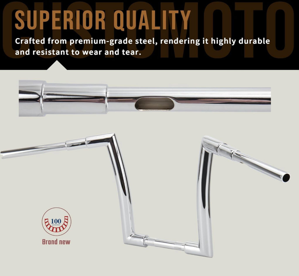 12" Rise 1.5" Chrome Fat Ape Hanger Handlebar For Harly Dyna, Softail, Road King, Road Glide