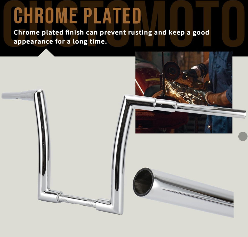 12" Rise 1.5" Chrome Fat Ape Hanger Handlebar For Harly Dyna, Softail, Road King, Road Glide