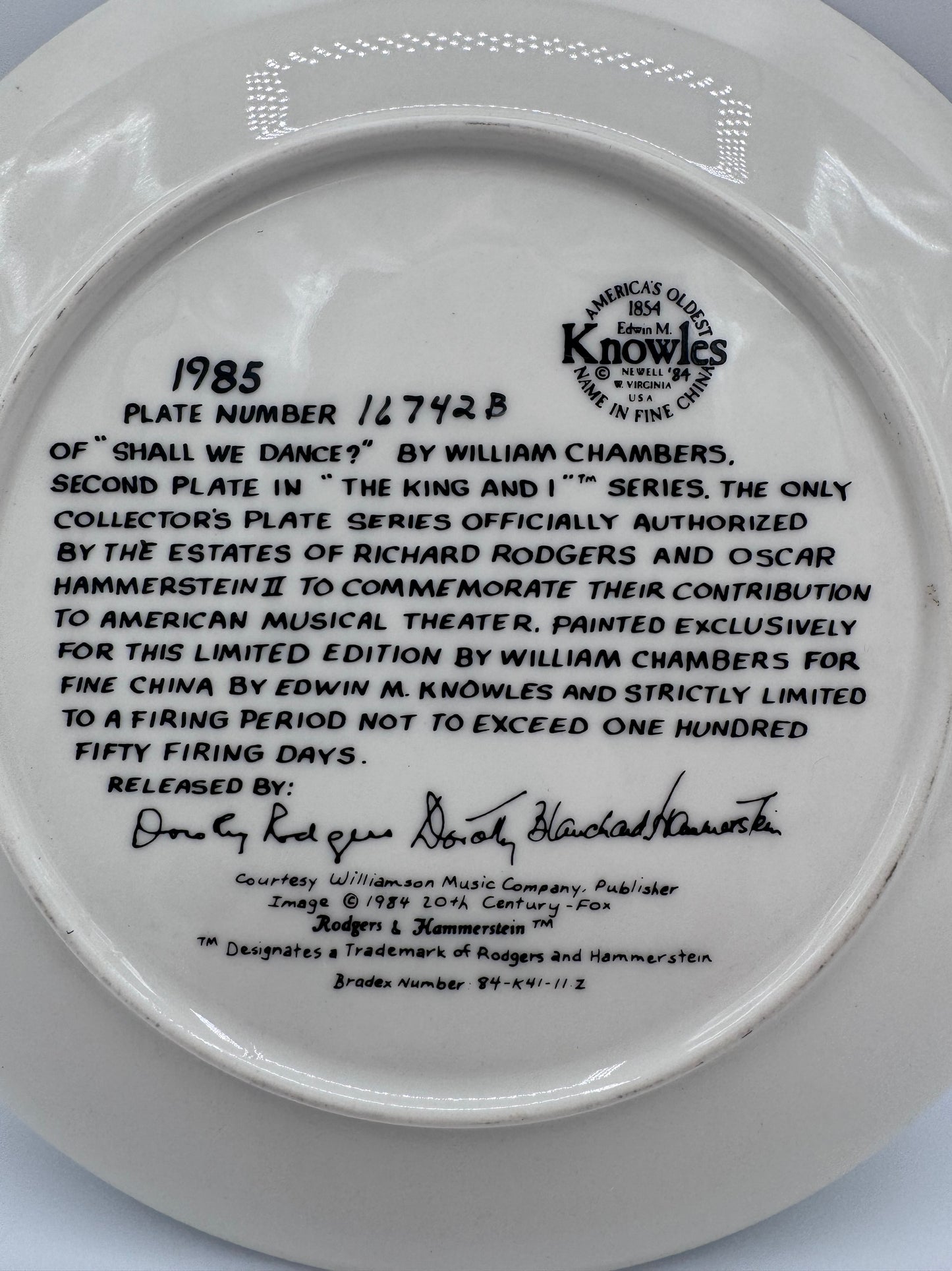 Shall We Dance? 1985 William Chambers Collector Plate