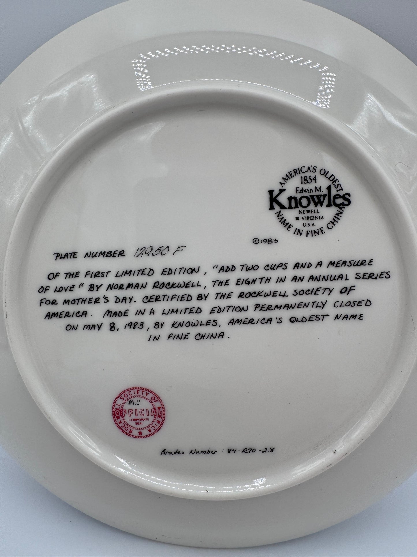 Add Two Cups And A Measure of Love 1983 Norman Rockwell Collector Plate