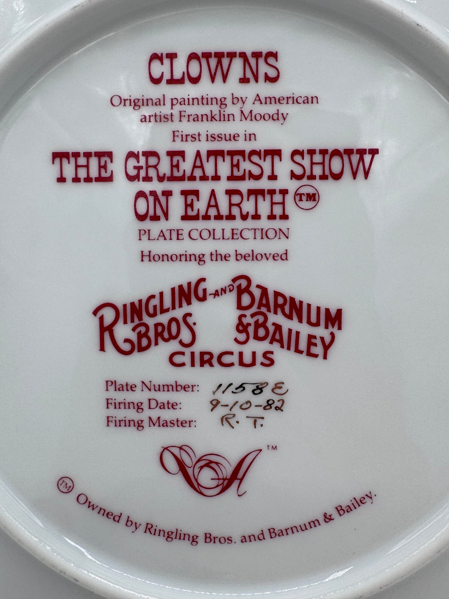 Clowns The Greatest Show On Earth 1982 Collector Plate