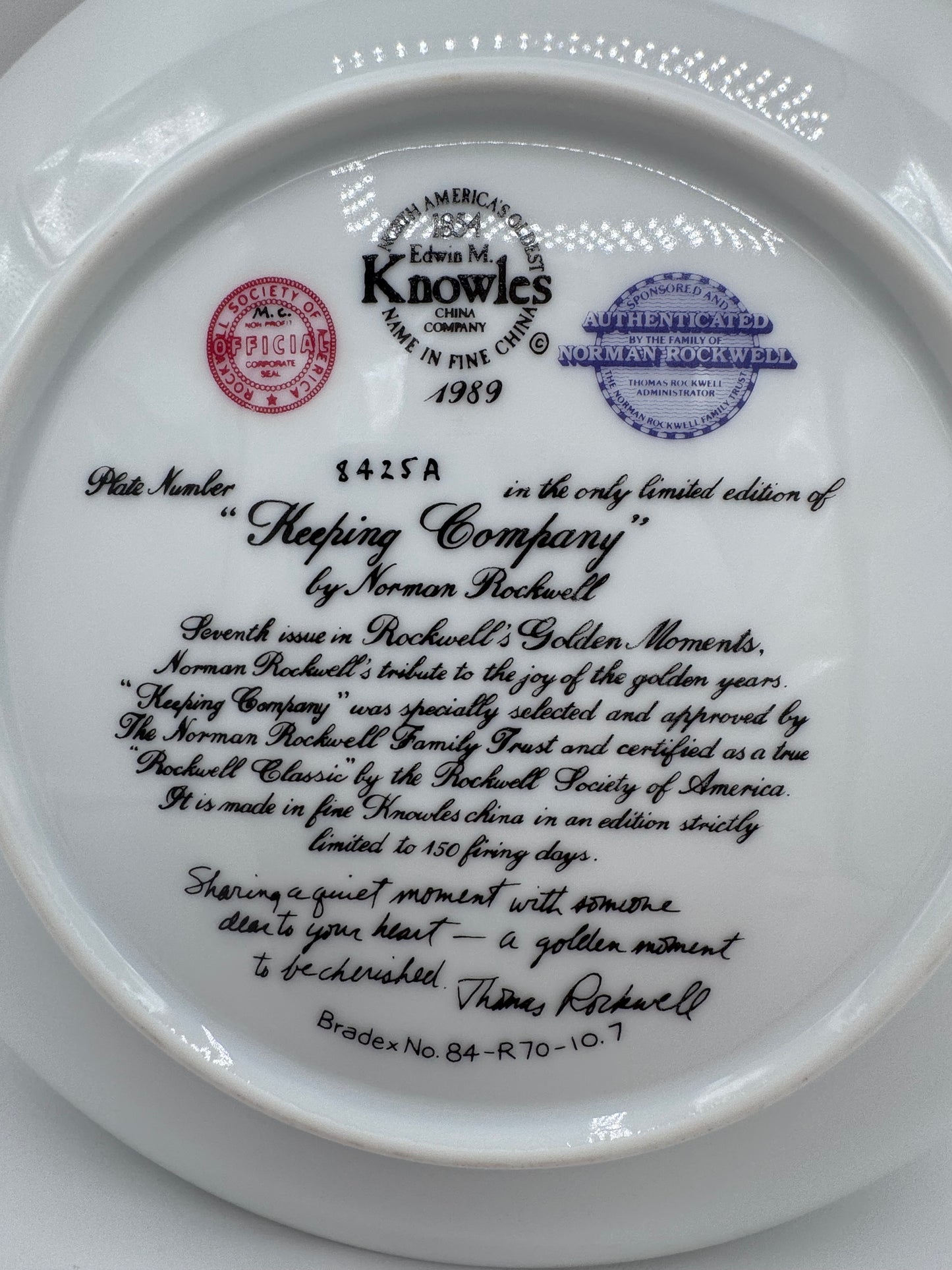 Keeping Company 1989 Norman Rockwell Collector Plate