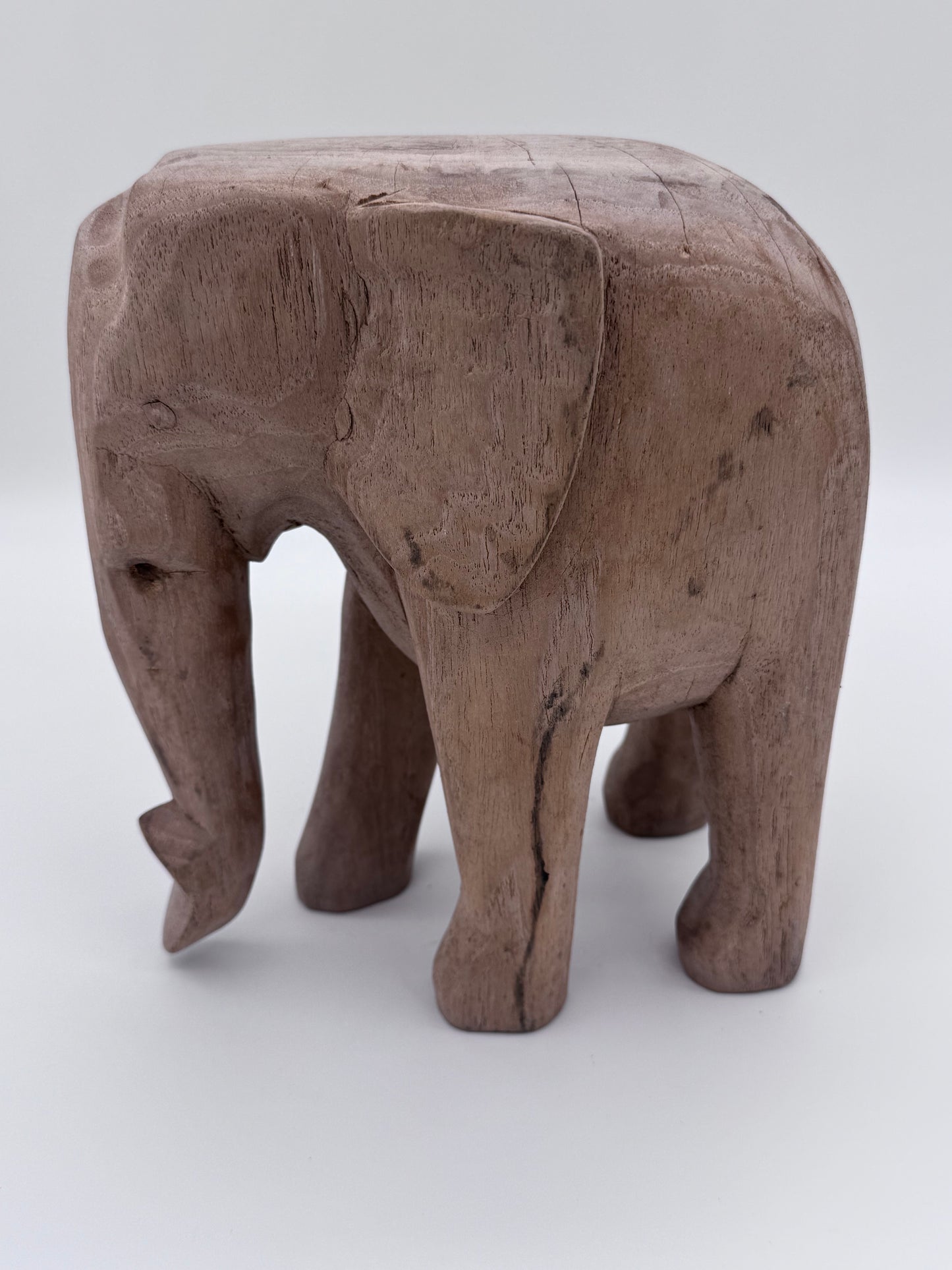 Antique Hand Carved Vintage Wood Elephant Figurine