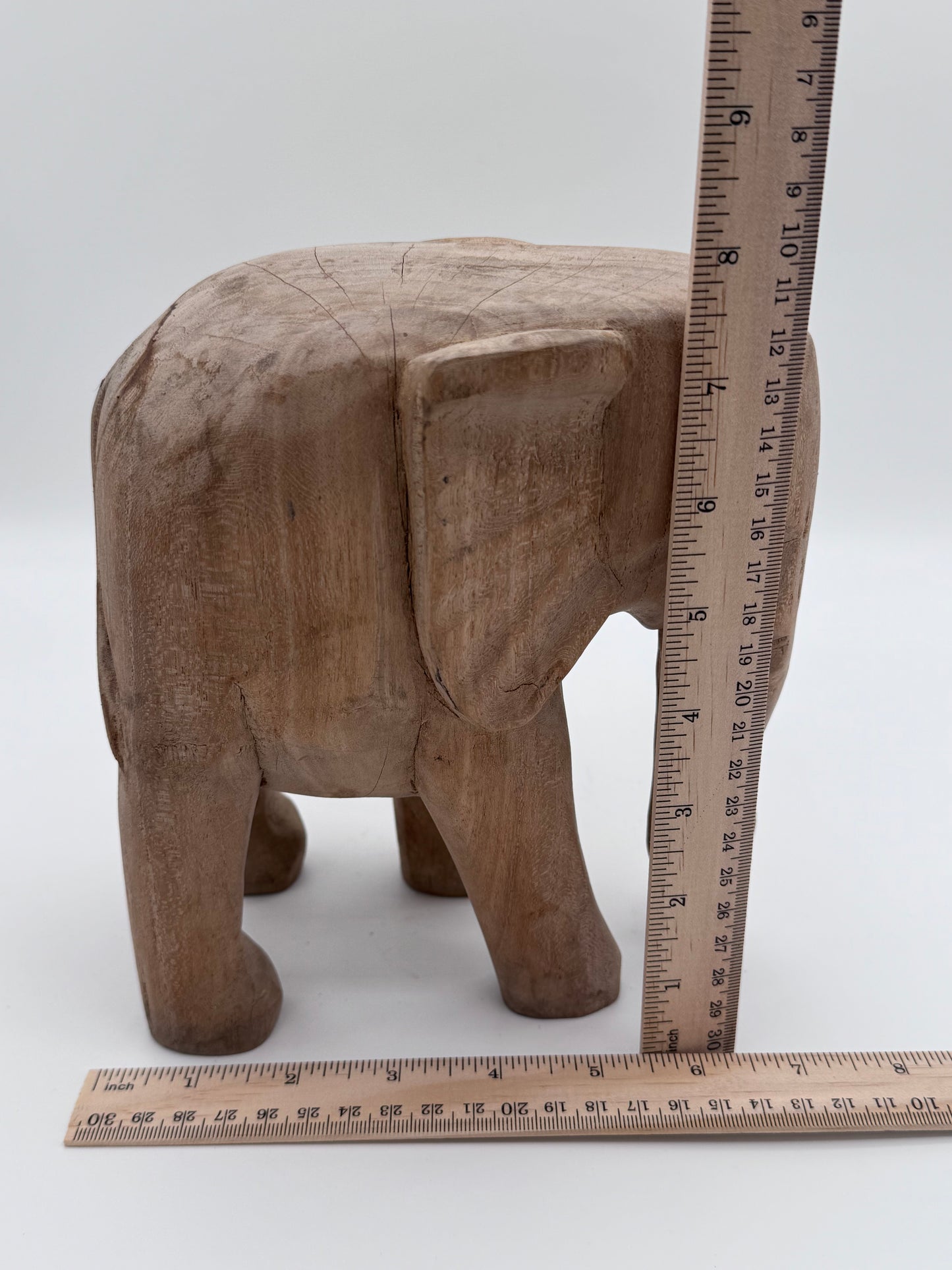Antique Hand Carved Vintage Wood Elephant Figurine