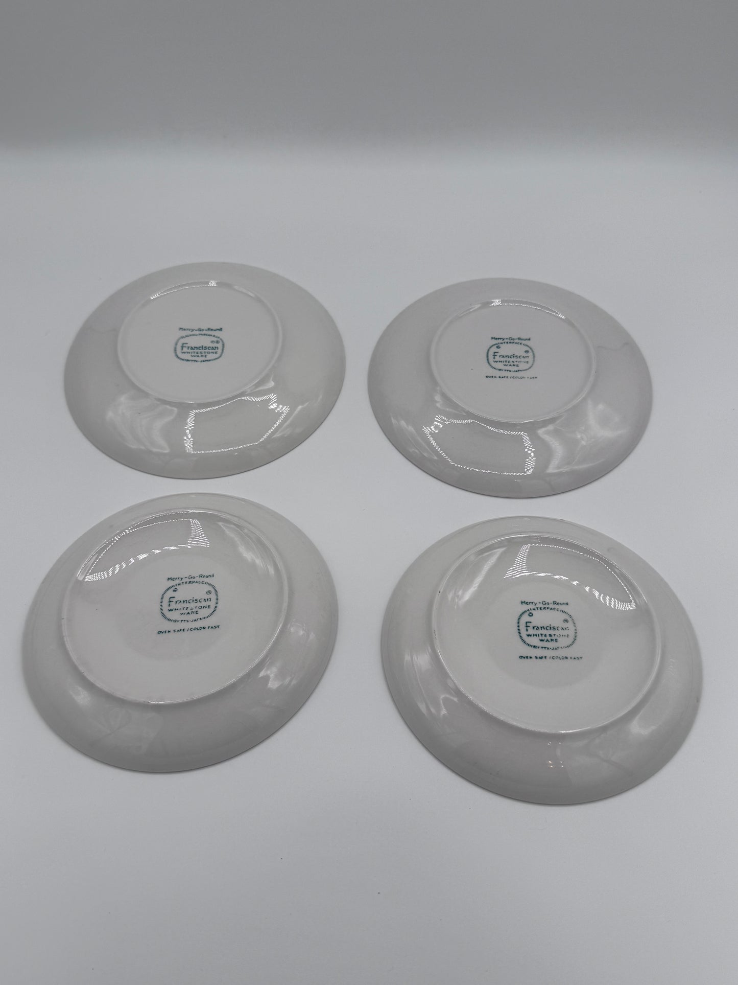 Franciscan Whitestone Ware Merry-Go-Round 4 Piece Plate Saucer Set