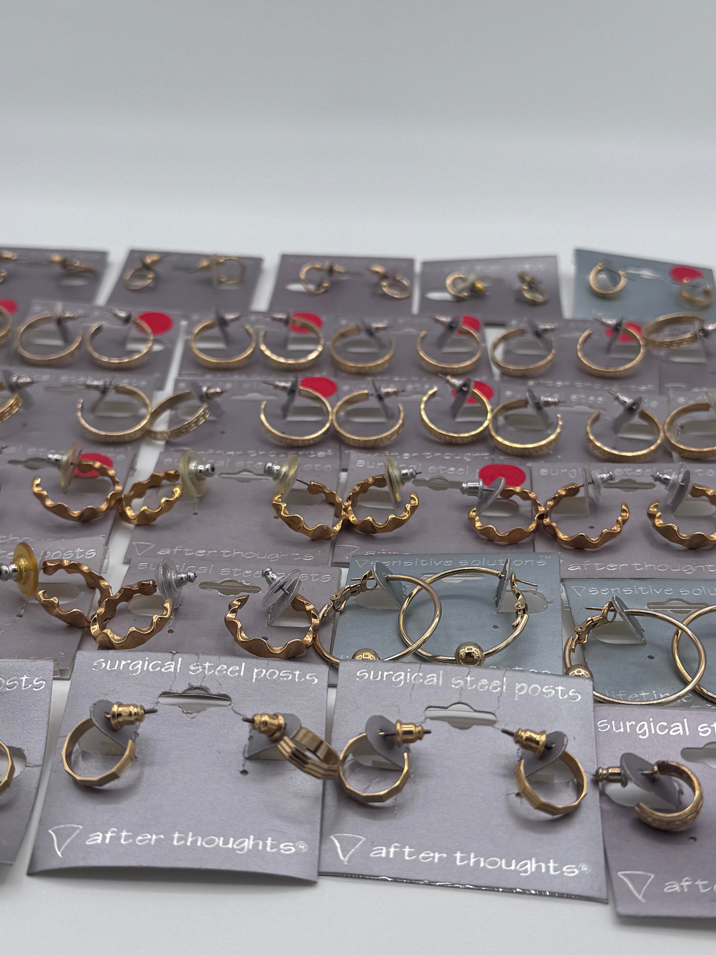 Set of 35 Mixed Gold Hoop Earrings Pairs Costume Jewelry Vintage After Thoughts