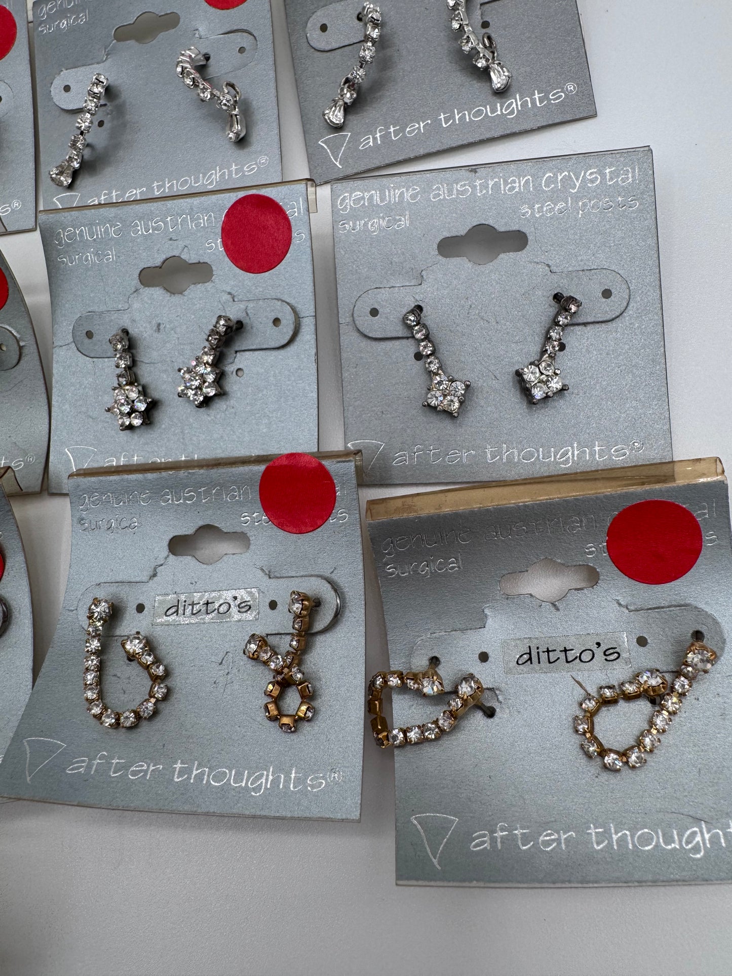 Set of 16 Pairs of Genuine Austrian Crystal Dangle Mixed Earrings Costume Jewelry Vintage After Thoughts