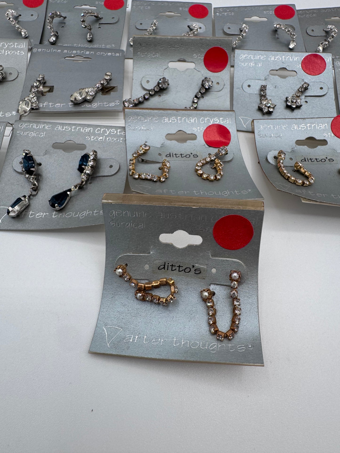 Set of 16 Pairs of Genuine Austrian Crystal Dangle Mixed Earrings Costume Jewelry Vintage After Thoughts