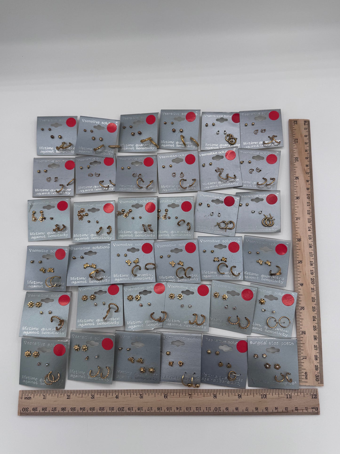 Set of 36 Small Gold Studs and Hoop Earrings Sets of 3 (108 Pairs) Costume Jewelry Vintage After Thoughts