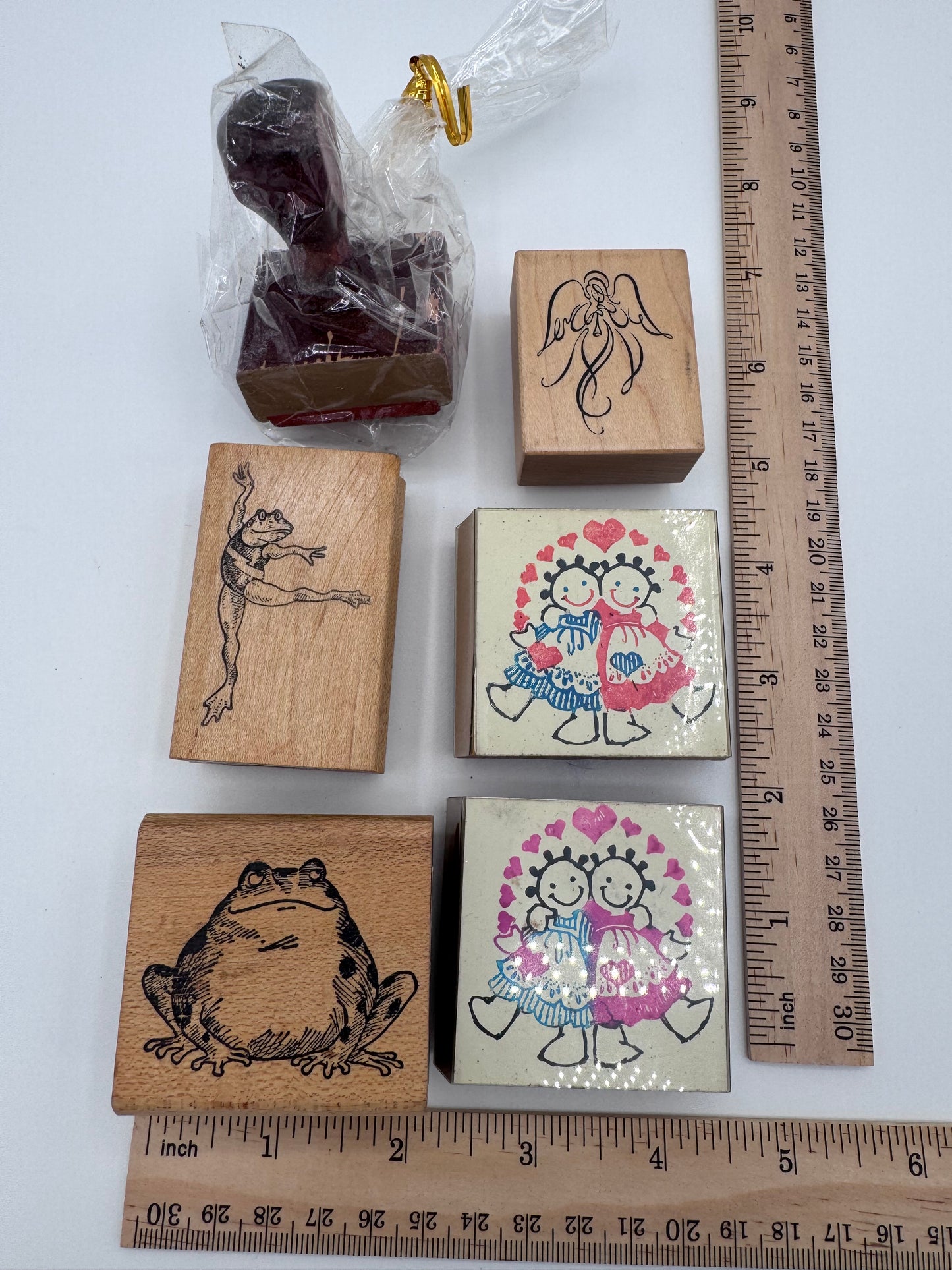 Set of 6 Vintage Wood Rubber Stamps from 1980’s and 1990’s
