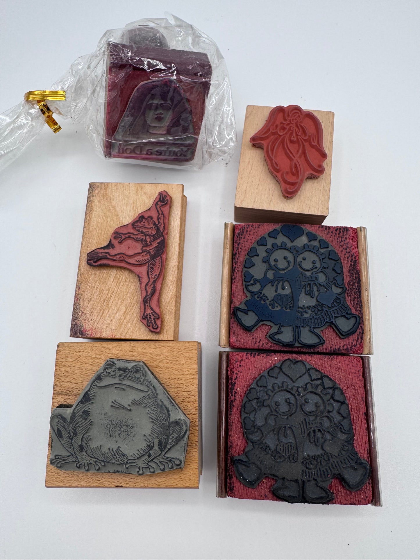 Set of 6 Vintage Wood Rubber Stamps from 1980’s and 1990’s