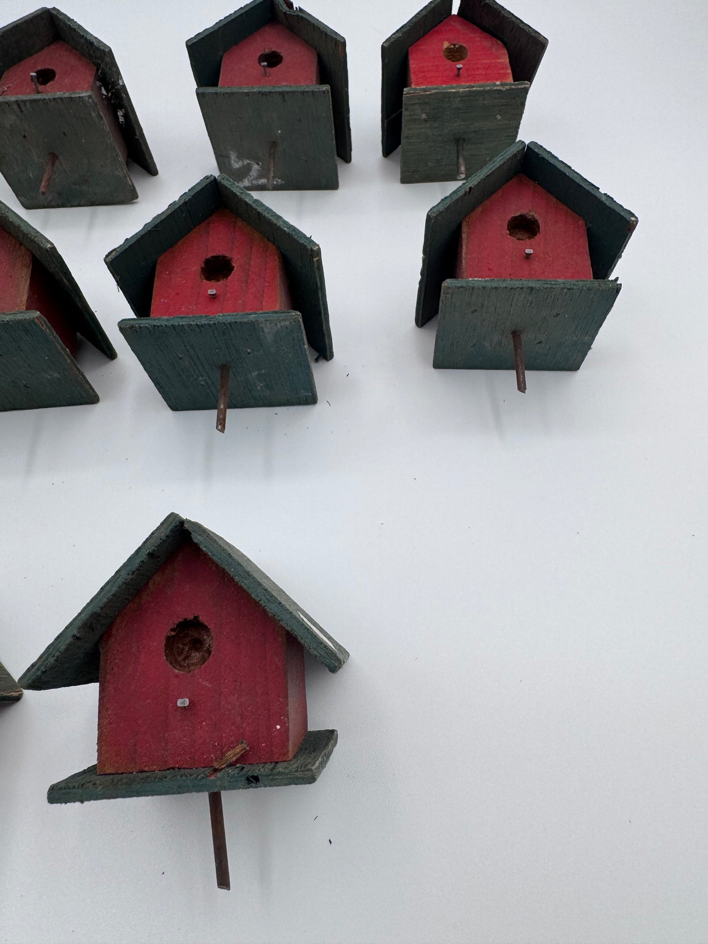 Set of 10 Small 2.5 Inch Hand-Made Vintage Birdhouses for Crafts
