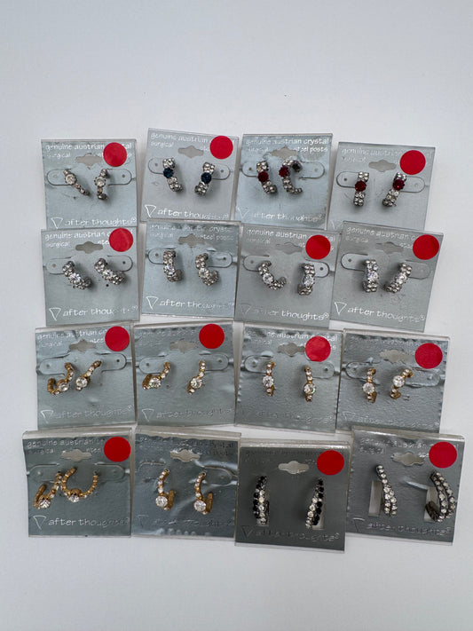 Set of 16 Pairs of Genuine Austrian Crystal Hoop Mixed Earrings Costume Jewelry Vintage After Thoughts
