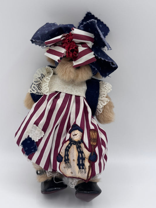 Beige Collectable Teddy Bear Red White and Blue with Snowman