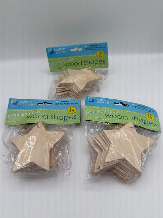 Set of 36 Wood Star Ornaments for Painting Crafts