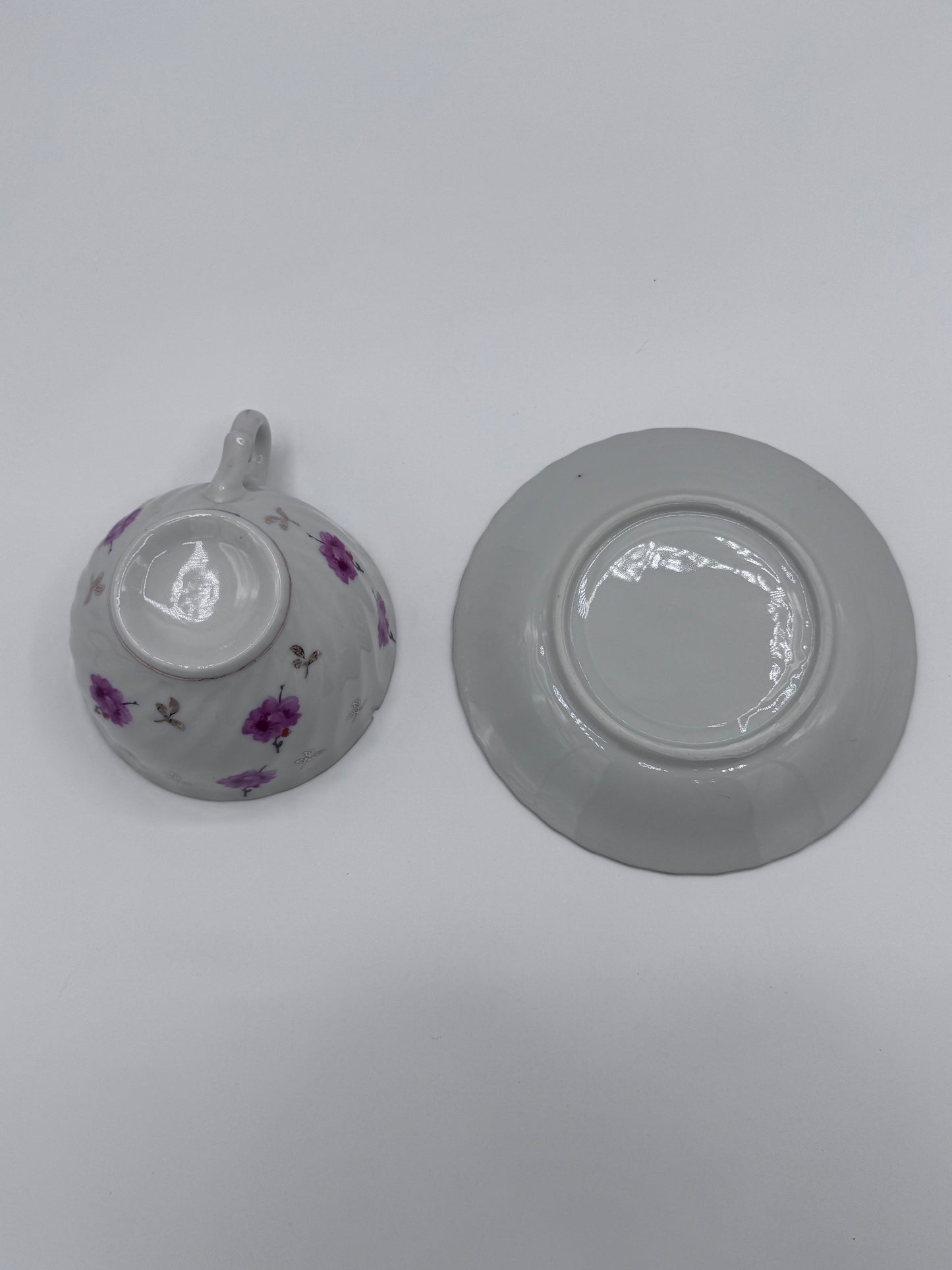 Pink and White Floral Teacup and Saucer Set