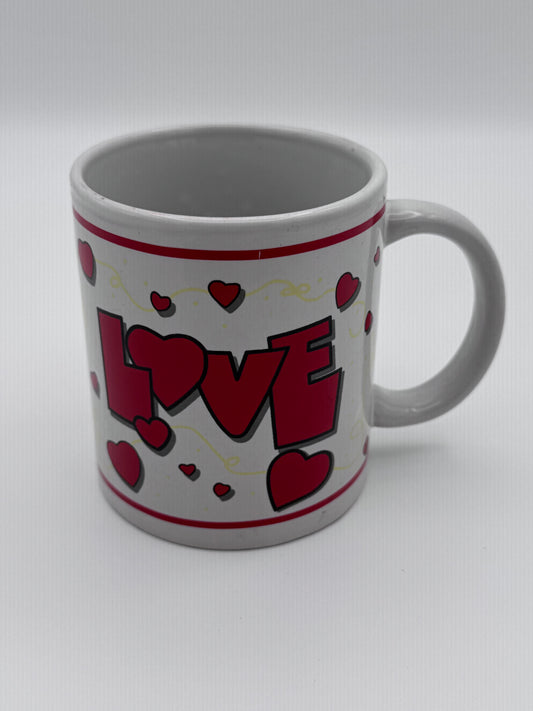 White and Red Love With Hearts Vintage Mug Cup