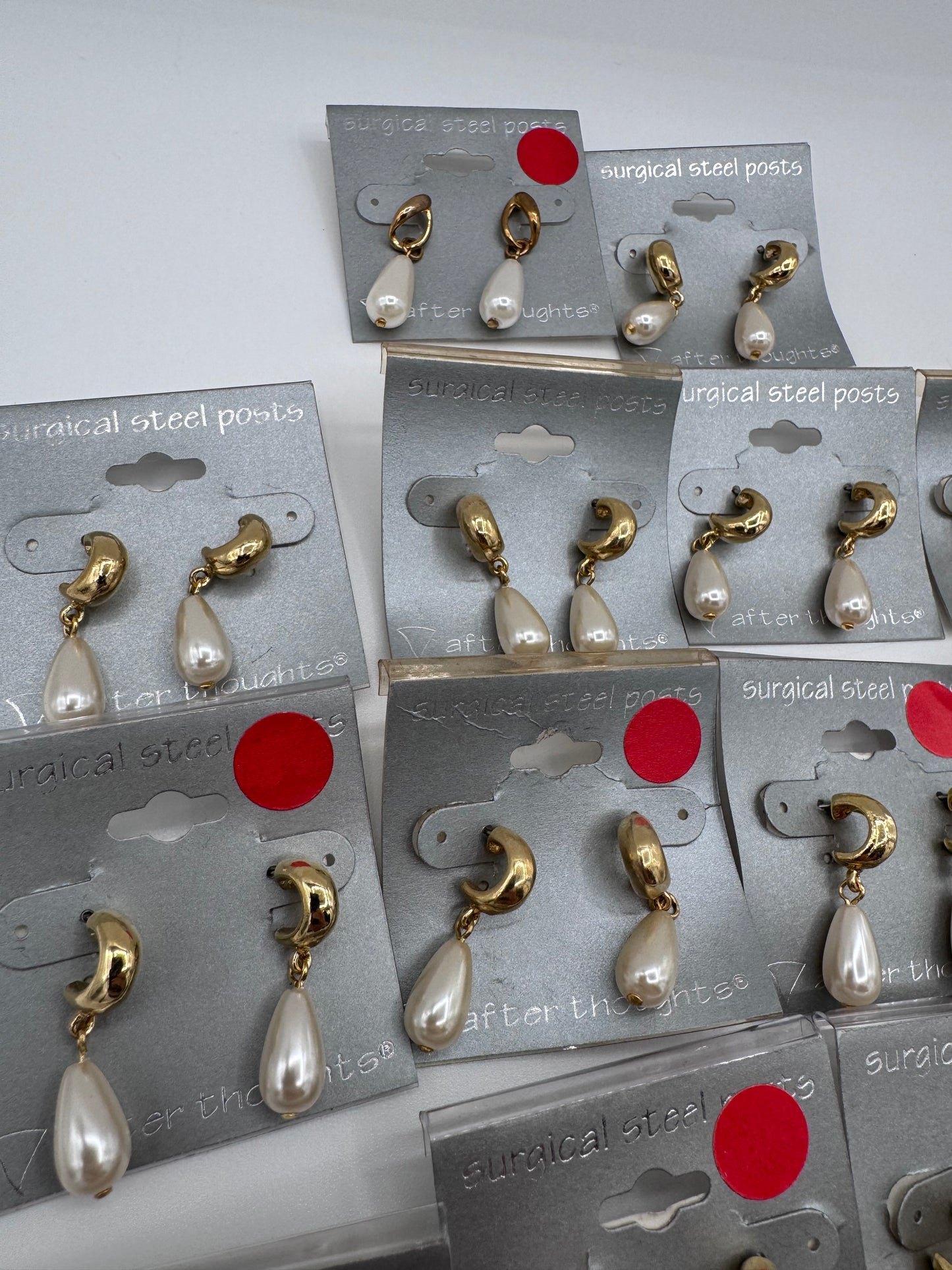 Set of 26 Pairs of Round Plastic Pearl Dangle Earrings Costume Jewelry Vintage After Thoughts