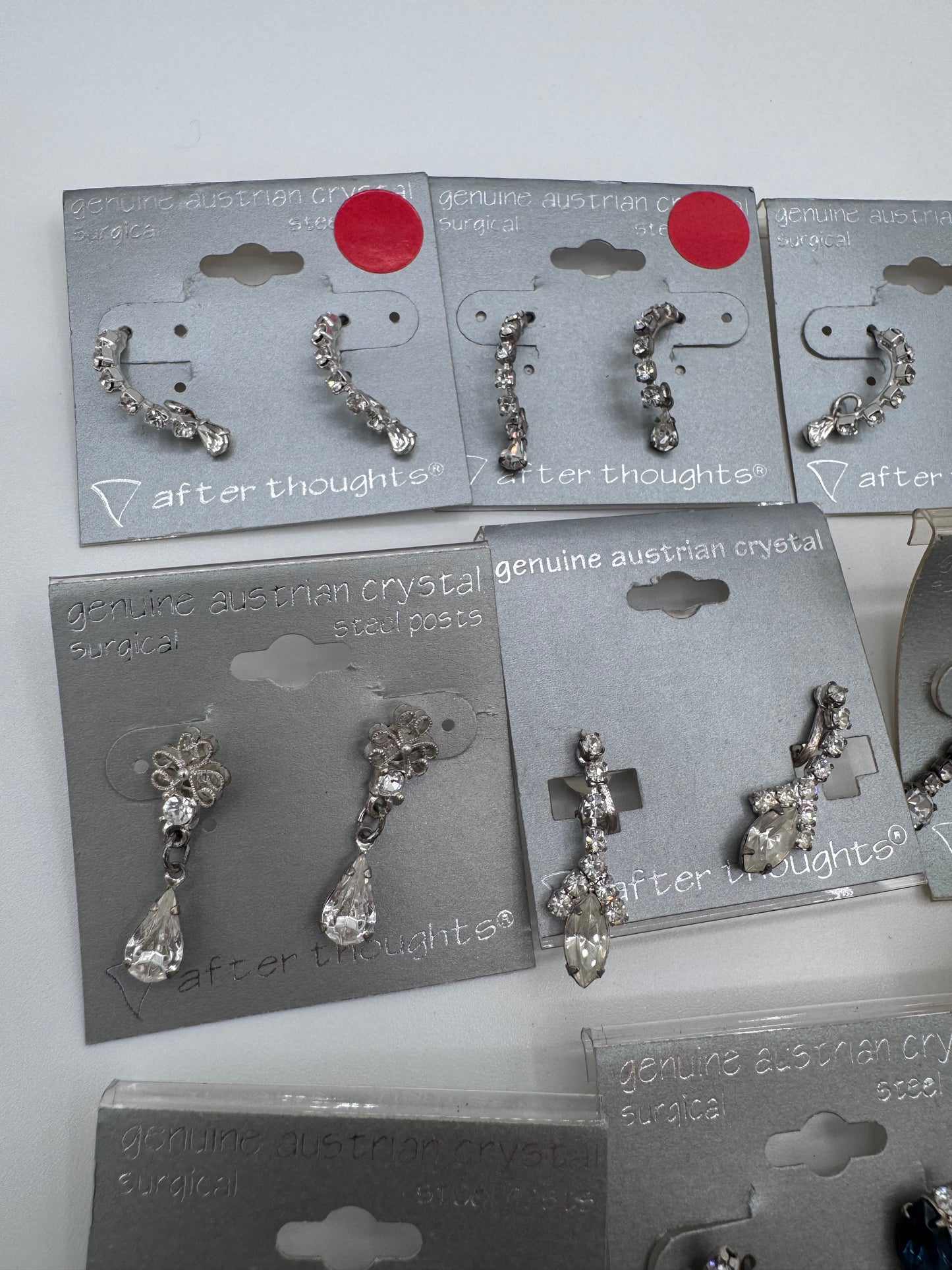 Set of 16 Pairs of Genuine Austrian Crystal Dangle Mixed Earrings Costume Jewelry Vintage After Thoughts