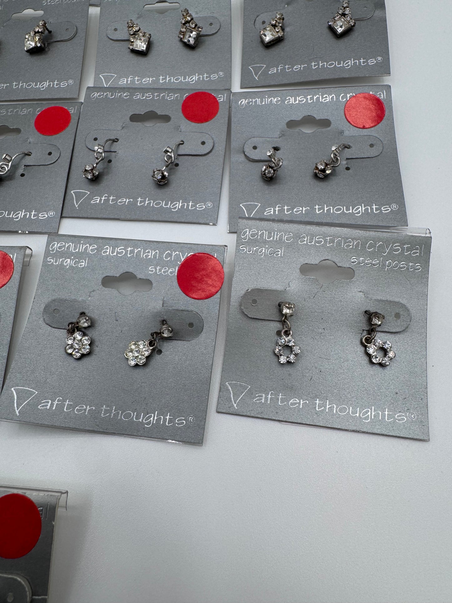 Set of 17 Pairs of Genuine Austrian Crystal Small Dangle Silver Earrings Costume Jewelry Vintage After Thoughts