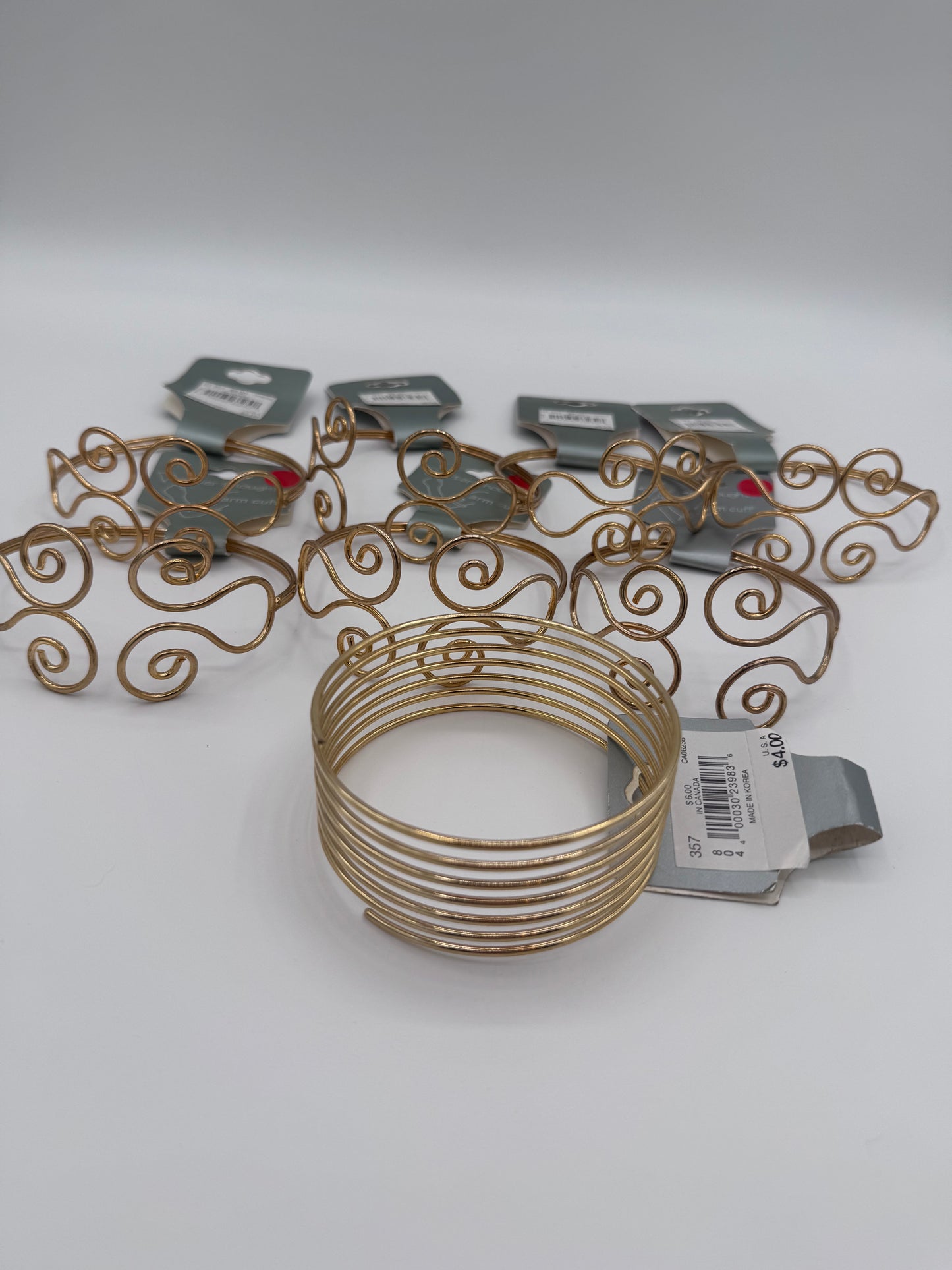 Set of 8 Gold Cuff Costume Jewelry Bracelet Arm Band Vintage After Thoughts