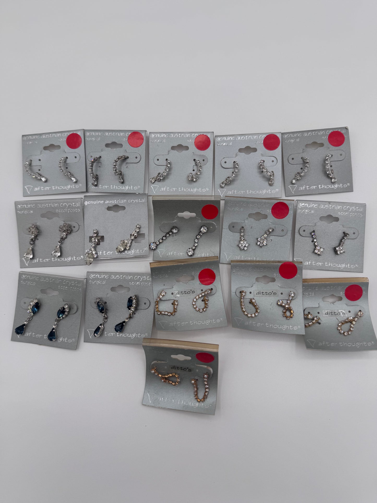 Set of 16 Pairs of Genuine Austrian Crystal Dangle Mixed Earrings Costume Jewelry Vintage After Thoughts