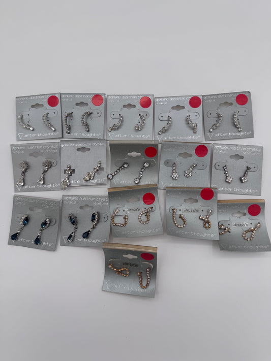 Set of 16 Pairs of Genuine Austrian Crystal Dangle Mixed Earrings Costume Jewelry Vintage After Thoughts