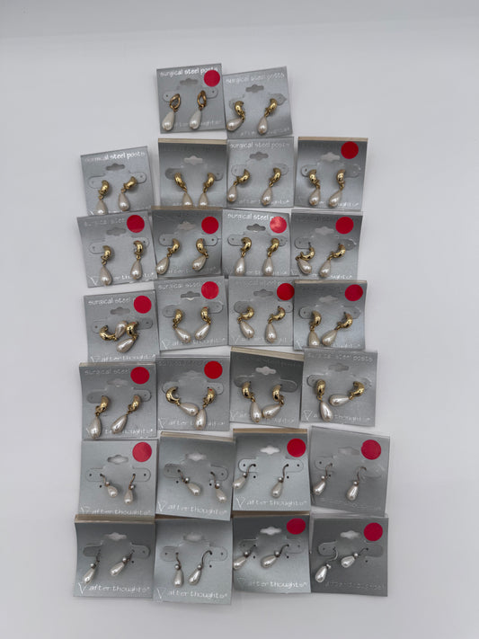 Set of 26 Pairs of Round Plastic Pearl Dangle Earrings Costume Jewelry Vintage After Thoughts