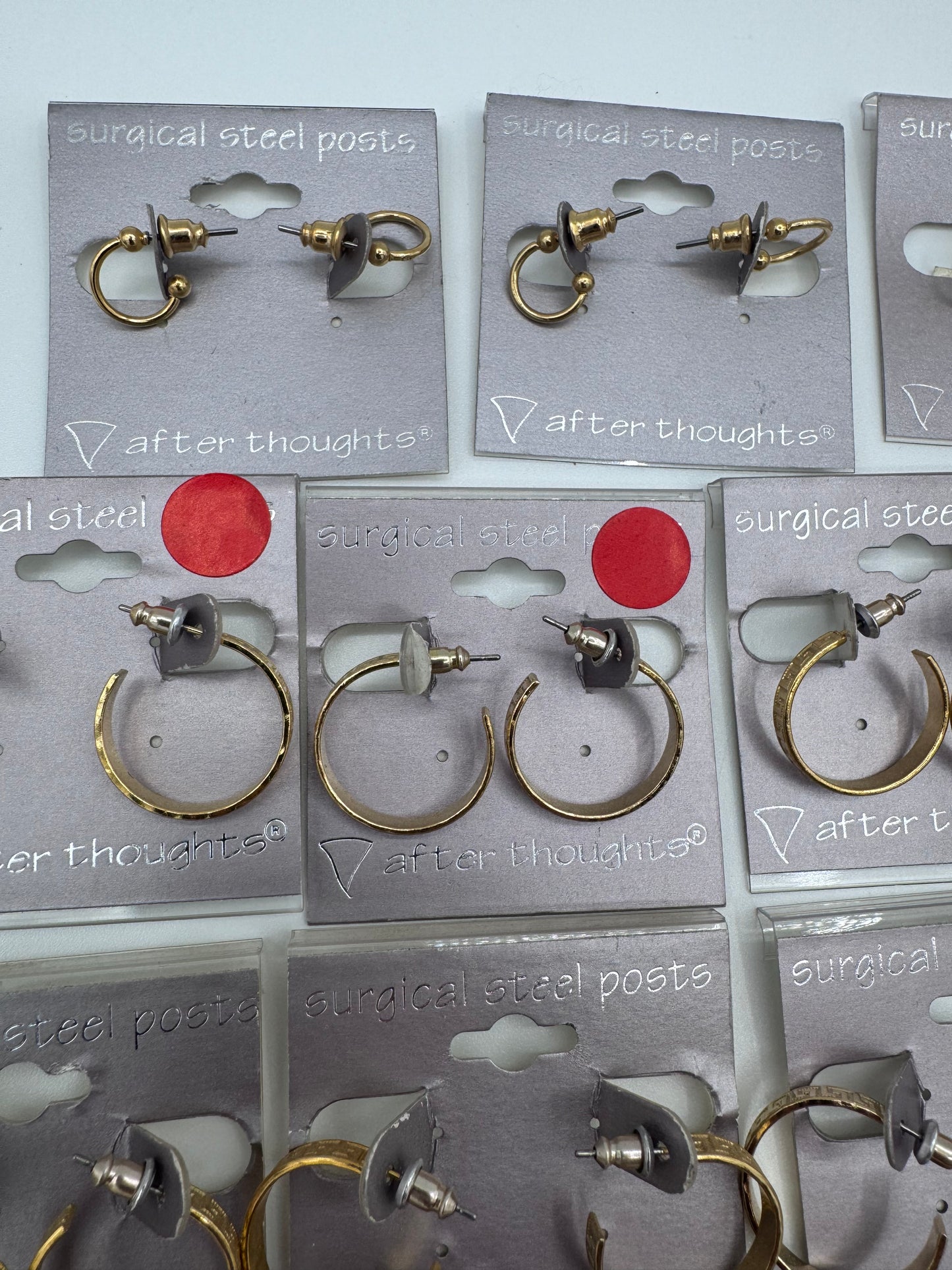 Set of 35 Mixed Gold Hoop Earrings Pairs Costume Jewelry Vintage After Thoughts