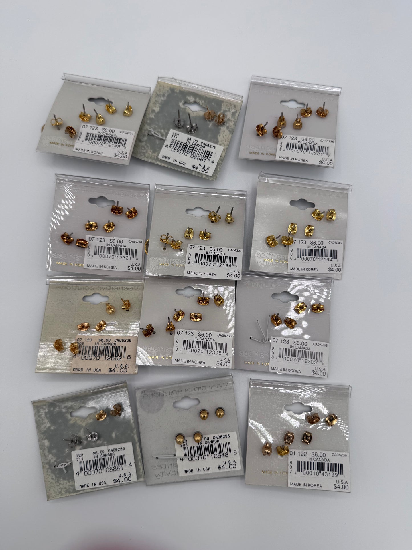Set of 36 Small Gold Studs and Hoop Earrings Sets of 3 (108 Pairs) Costume Jewelry Vintage After Thoughts