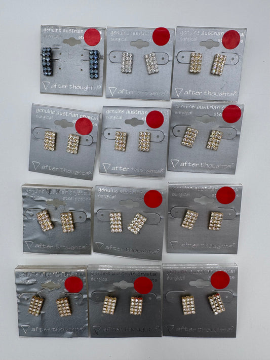 Set of 12 Pairs of Genuine Austrian Crystal Rectangle Mixed Earrings Costume Jewelry Vintage After Thoughts