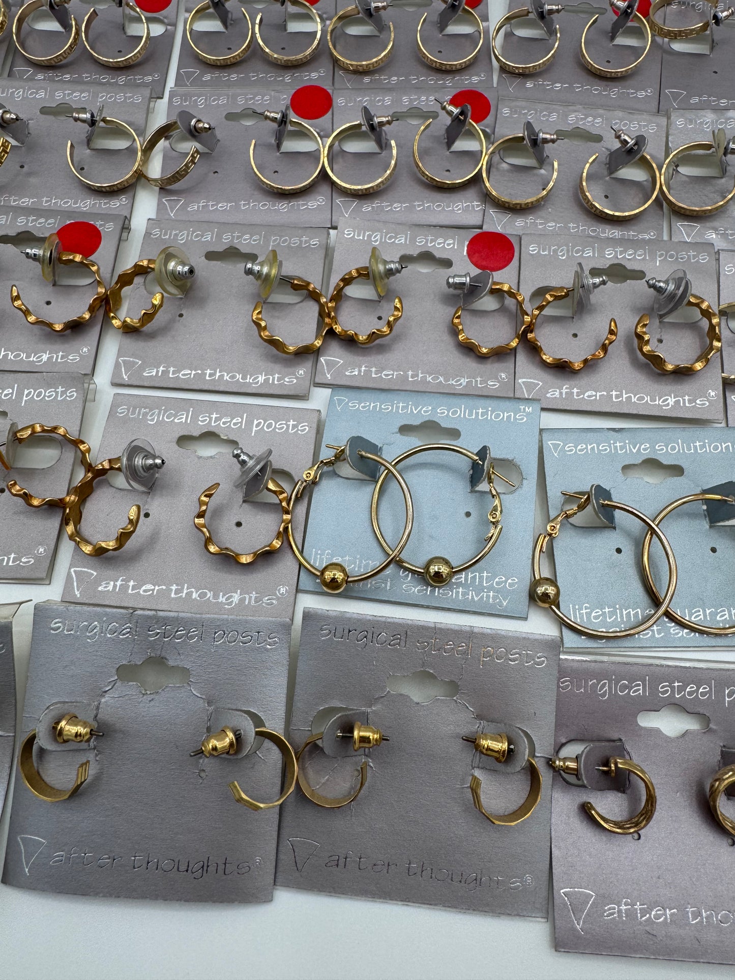 Set of 35 Mixed Gold Hoop Earrings Pairs Costume Jewelry Vintage After Thoughts