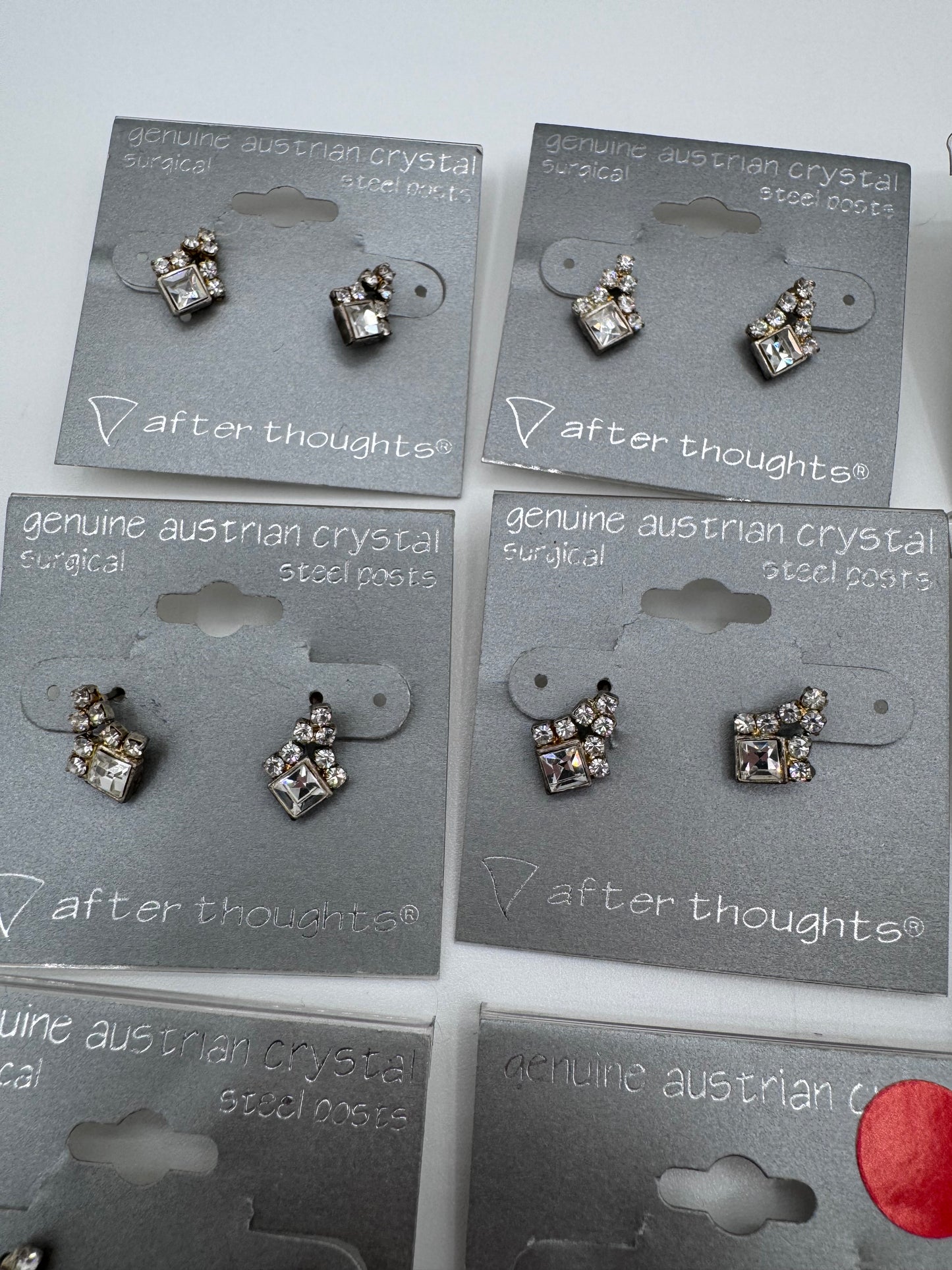 Set of 17 Pairs of Genuine Austrian Crystal Small Dangle Silver Earrings Costume Jewelry Vintage After Thoughts